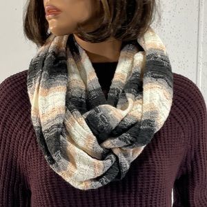 *Calvin Klein  Women's Piink & Gray Striped  Infinity Scarf